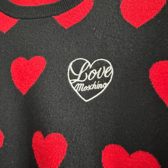 Love Moschino Crewneck Sweater Hearts Wool Blend Red & Black - Picture 3 of 7